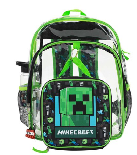Minecraft Creeper Clear Youth Backpack 5-Piece Set