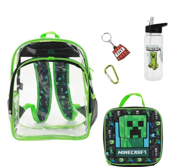 Minecraft Creeper Clear Youth Backpack 5-Piece Set