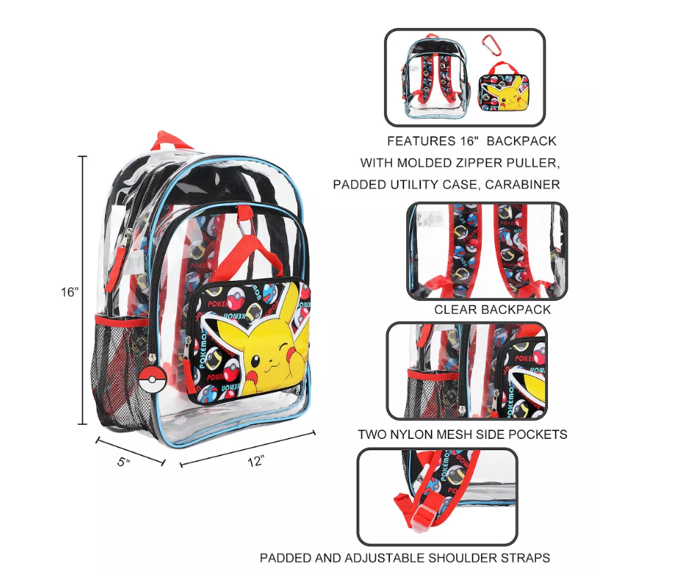 Pokemon Winking Clear Backpack 3-Piece Set